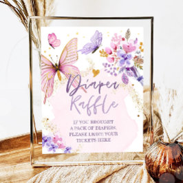Póster Diaper Raffle Butterfly Floral Garden Baby Shower