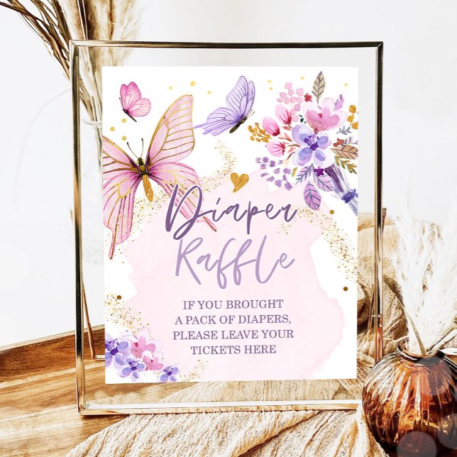 Póster Diaper Raffle Butterfly Floral Garden Baby Shower (Subido por el creador)