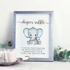 Póster Diaper Raffle Cae Elefante Bebé Ducha