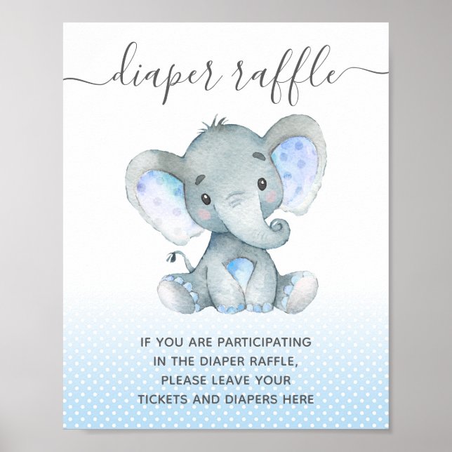 Póster Diaper Raffle Cae Elefante Bebé Ducha (Frente)
