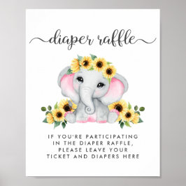 Póster Diaper Raffle Drop Off Elephant Baby Shower