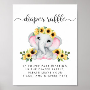 Póster Diaper Raffle Drop Off Elephant Baby Shower