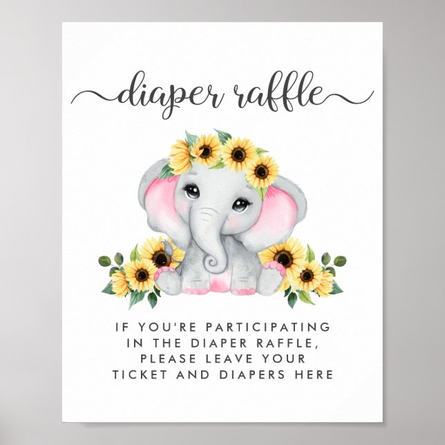 Póster Diaper Raffle Drop Off Elephant Baby Shower (Frente)