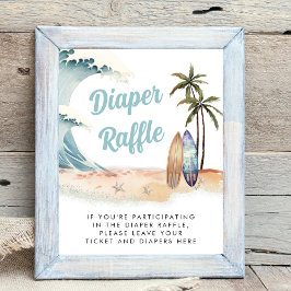 Póster Diaper Raffle Drop Off Surfing Baby Shower Rótulo