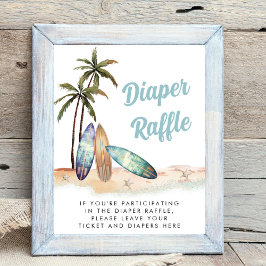 Póster Diaper Raffle Drop Off Surfing Baby Shower Rótulo