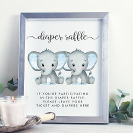 Póster Diaper Raffle Elephant Ducha para bebés gemelos