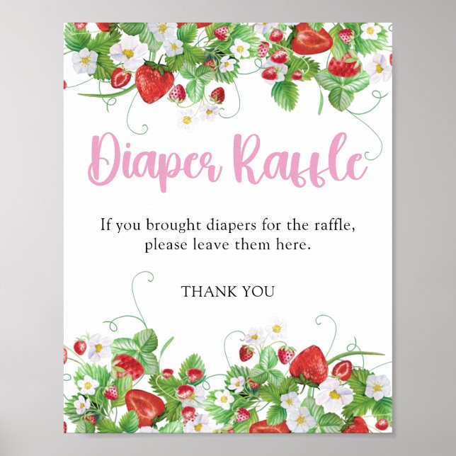 Póster Diaper Raffle | Fresa Berry Sweet Baby Shower (Frente)