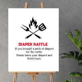 Póster Diaper Raffle Game BBQ Fork Spoon Baby Shower
