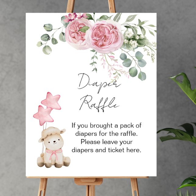 Póster Diaper Raffle Game Sweet Little Lamb Pink Roses (Subido por el creador)
