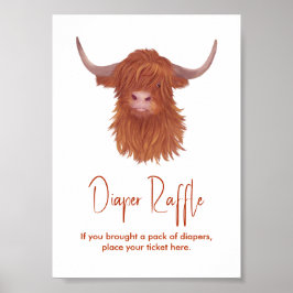 Póster Diaper Raffle Highland Cow Baby Shower