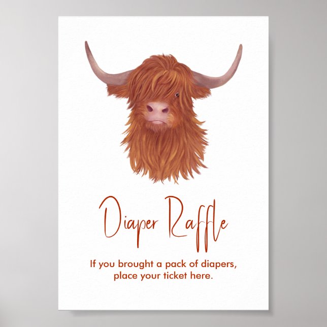 Póster Diaper Raffle Highland Cow Baby Shower (Frente)