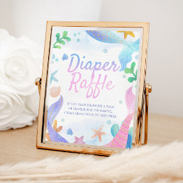 Póster Diaper Raffle Mermaid Baby Shower Rótulo