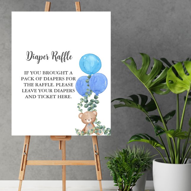 Póster Diaper Raffle Oh Boy Bear Blue Balloon Eucalyptus (Subido por el creador)