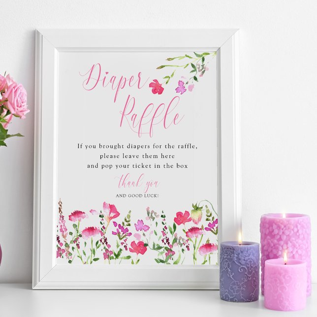 Póster Diaper Raffle Pink Wildflower Baby Shower Poster (Diaper Raffle Game Sign from my Pink Wildflower Collection. Message me to create more items.)