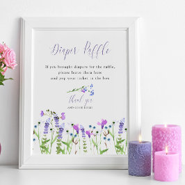 Póster Diaper Raffle Purple Wildflower Baby Shower