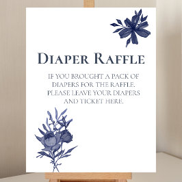 Póster Diaper Raffle Rótulo acuarela Marina Floral Azul