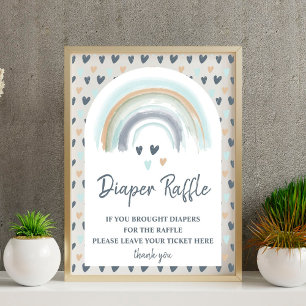 Póster Diaper Raffle Rótulo Baby Shower Blue Rainbow