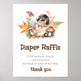 Póster Diaper Raffle Rótulo Baby Shower Woodland Fairy