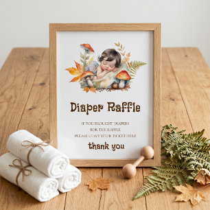 Póster Diaper Raffle Rótulo Baby Shower Woodland Fairy