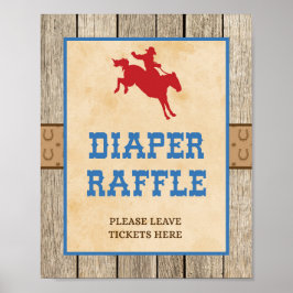 Póster Diaper Raffle Rótulo Cowboy Baby Shower