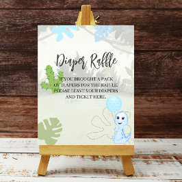 Póster Diaper Raffle Rótulo dinosaurio azul Balón azul