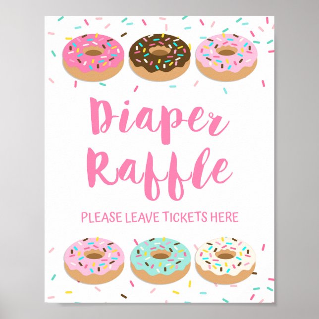 Póster Diaper Raffle Rótulo Donut Rosado Sprinkle Mesa Ró (Frente)