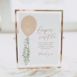 Póster Diaper Raffle Rótulo Gold Balloon Baby Shower