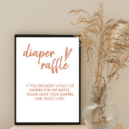 Póster Diaper Raffle Rótulo Minimal Boho Heart Terracotta