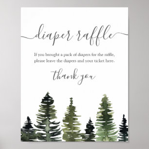 Póster Diaper Raffle Rótulo Pine Trees Woodland Baby Show