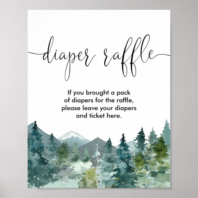 Póster Diaper raffle sign baby shower rustic mountains (Frente)