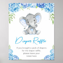 Póster Diaper Raffle Sign Blue Elephant Baby Boy Shower
