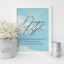 Póster Diaper Raffle Sky Clouds Rótulo Baby Shower azul