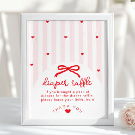 Póster Diaper raffle Sweetheart Baby Shower Red Bow