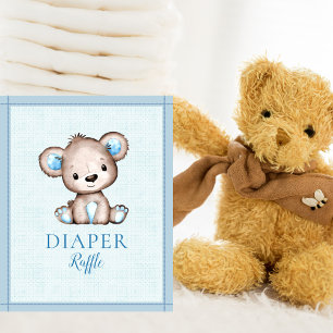 Póster Diaper Raffle Table Cute Brown Bear Baby Shower
