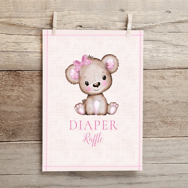 Póster Diaper Raffle Table Cute Chica Bear Baby Shower (Subido por el creador)