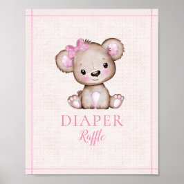 Póster Diaper Raffle Table Cute Chica Bear Baby Shower