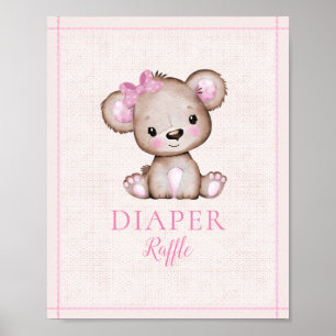 Póster Diaper Raffle Table Cute Chica Bear Baby Shower