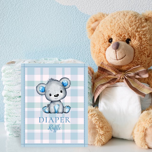 Póster Diaper Raffle Table Cute Gray Bear Baby Shower (Subido por el creador)