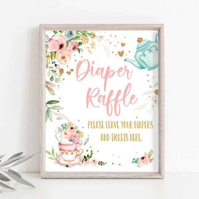 Póster Diaper Raffle Tea Party Baby Brewing Baby Shower (Subido por el creador)