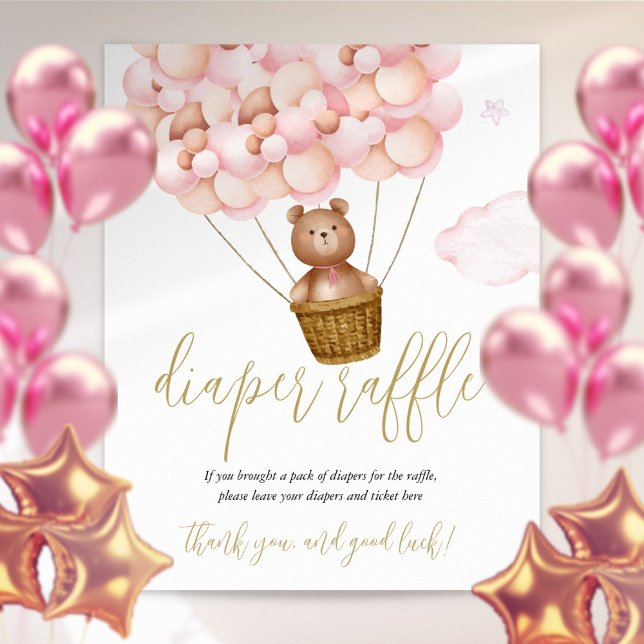 Póster Diaper Raffle Teddy Bear Rótulo Baby Shower rosa (Subido por el creador)
