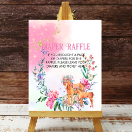 Póster Diaper Raffle Unicornio Y Mariposas Pastel Rosa