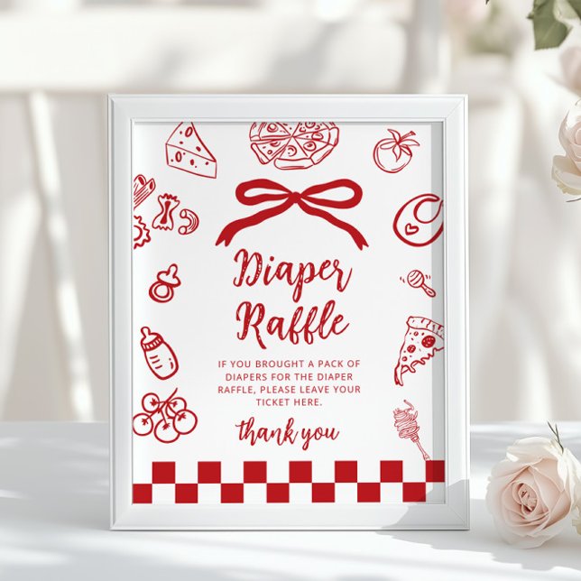 Póster Diaper raffle Whimsical Red Bow Pizza Baby Shower (Subido por el creador)