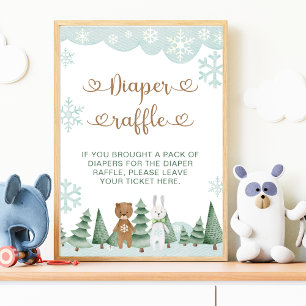 Póster Diaper Raffle Winter Snowflake Woodland Poster