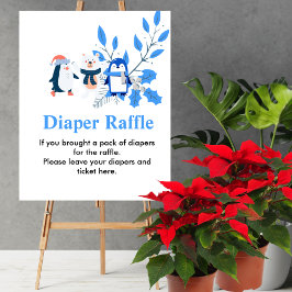 Póster Diaper Raffle Winter wonderland Oso polar pingüino