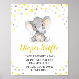 Póster Diaper Raffle Yellow Dots Elephant Baby Shower