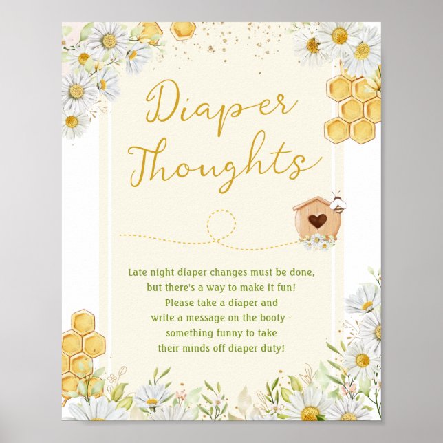 Póster Diaper Thoughts Bee Honeycomb Baby Shower Sprinkle (Frente)