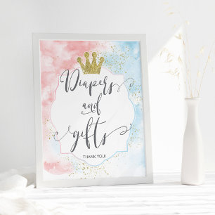 Póster "Diapers and gifts" Sign, Pink Blue Gender Reveal