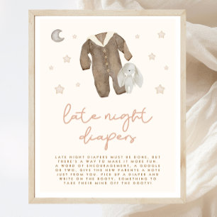 Póster Diapers nocturnos Boho Baby Shower Game Rótulo