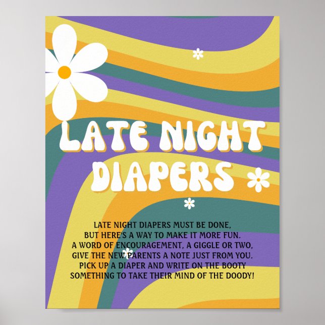Póster Diapers nocturnos Hippe Groovy Baby Shower (Frente)