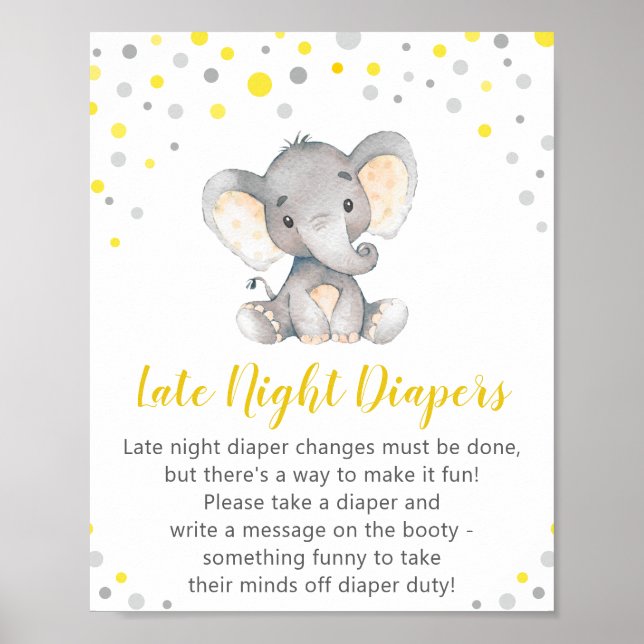 Póster Diapers nocturnos Nappy Thoughts Baby Shower (Frente)